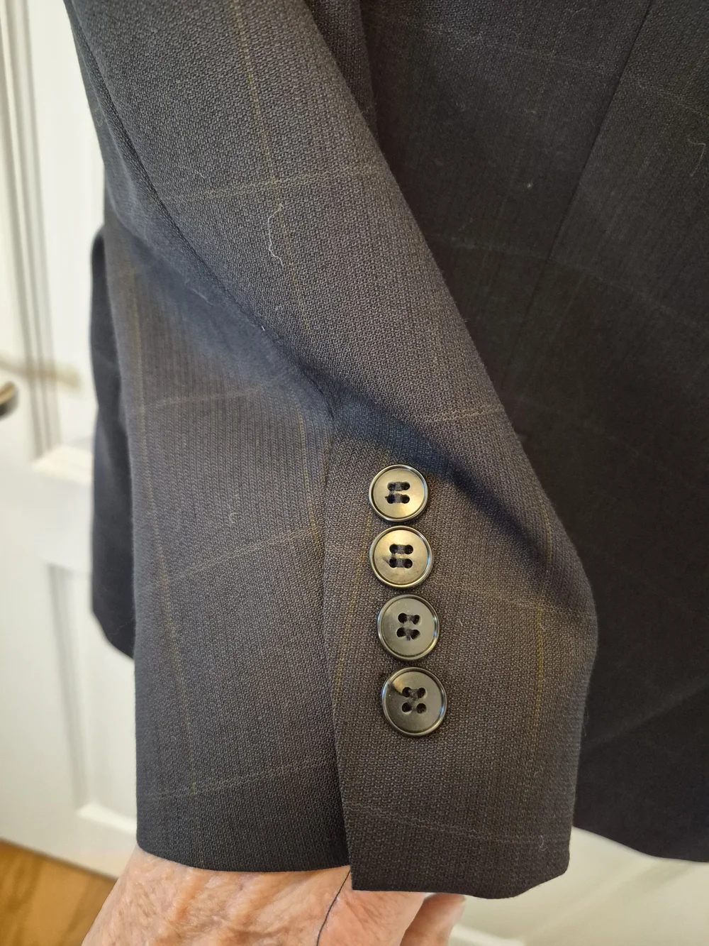 Oscar de la Renta Navy Windowpane Wool Blazer Size 40S W36 EUC